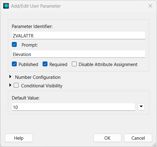 Automatically-created user parameter definition